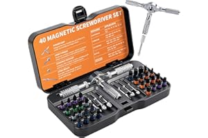 CAKKAGAMA 40 in 1 Magnetic Ratchet Screwdriver Set, Multi Bit Ratcheting Screwdriver Set, Detachable Magsnap Allen Wrench Ratchet Precision T-Handle, Portable Tool Kit for Furniture, Bicycle, DIY Repair, Orange