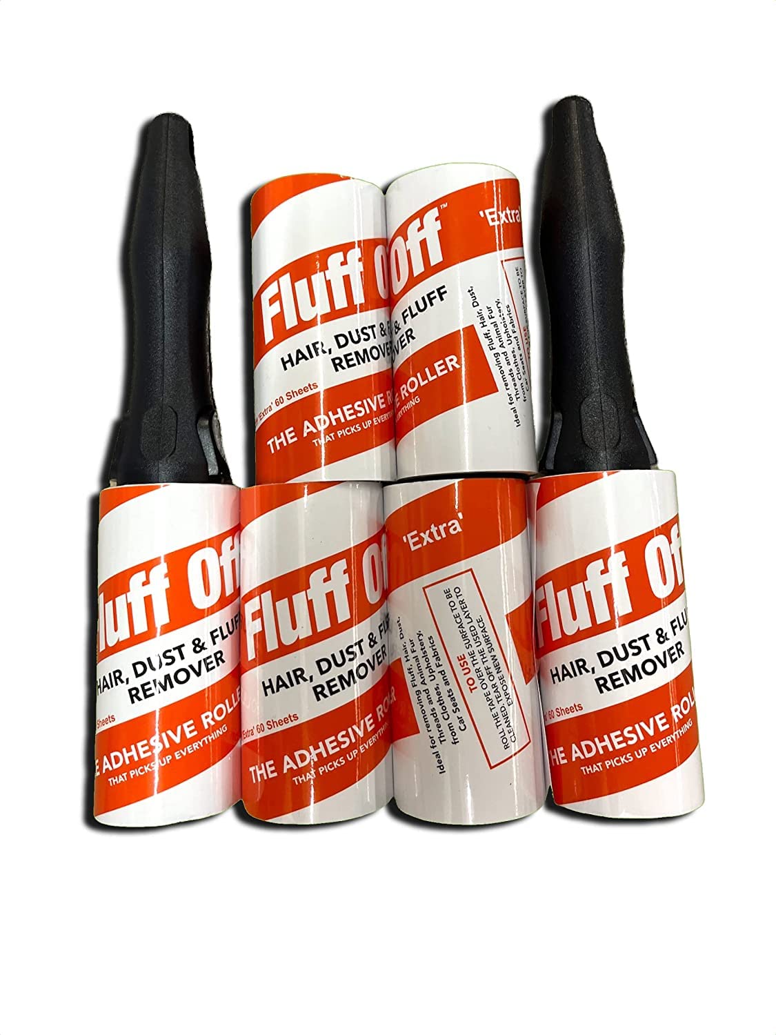 2 Lint Roller Handles & 6 Lint Roller Replacement Heads, 60 Easy Peel Very Sticky Sheets Per Roll (Totalling 360 Sheets) Unique Sturdy Handle Made in the UK