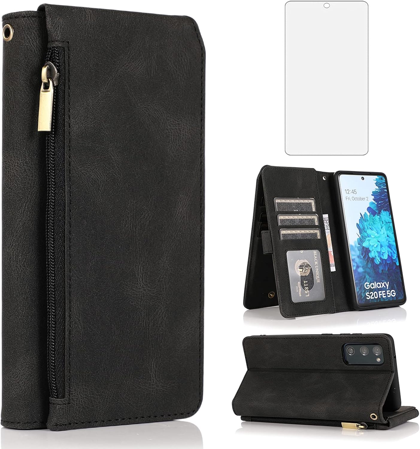 Compatible with Samsung Galaxy S20 FE Gaxaly S 20 FE 5G UW 6.5 inch Wallet Case Tempered Glass