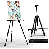 Art Easel for Painting and Display – Adjustable Floor 66 Inch Folding Aluminum Easel Stand for Sign - Table Top Canvas Stand - Portable Drawing Paint Heavy Duty for Artists Adults Holder or Teen