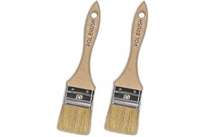 POL BRUSH Set of 2 2 Inch Flat Paint Brushes - High European Quality - Natural Bristles - for Home, Wood, Walls, Art, Trim & Furniture - for Acrylic, Oil, Stain, Chalk & Latex Paints