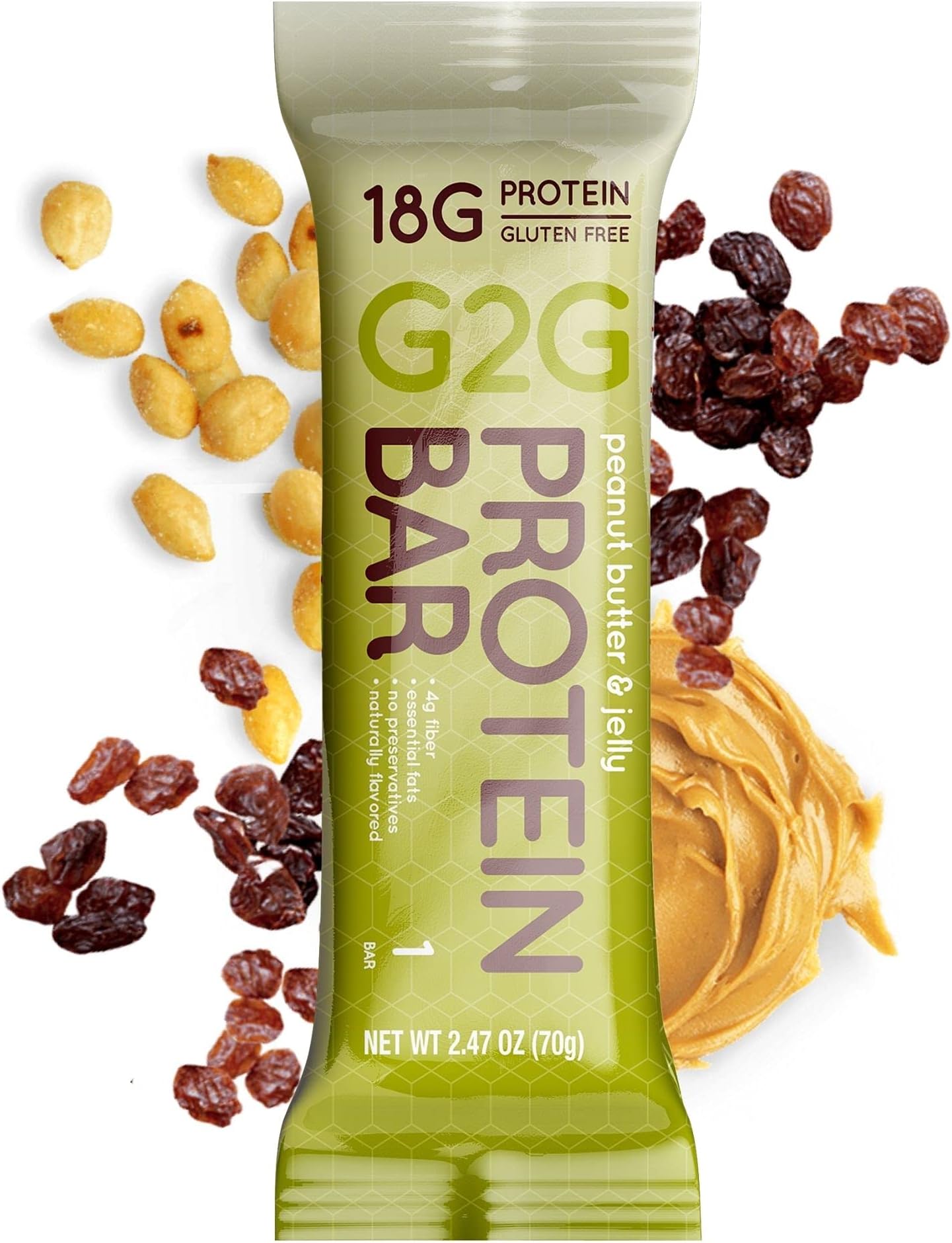 G2GProtein Bar, Peanut Butter & Jelly, Healthy Snack, Delicious Meal Replacement, Gluten-Free, Clean Ingredients, Refrigerated for Freshness, 24 Count (3 Packs of 8)
