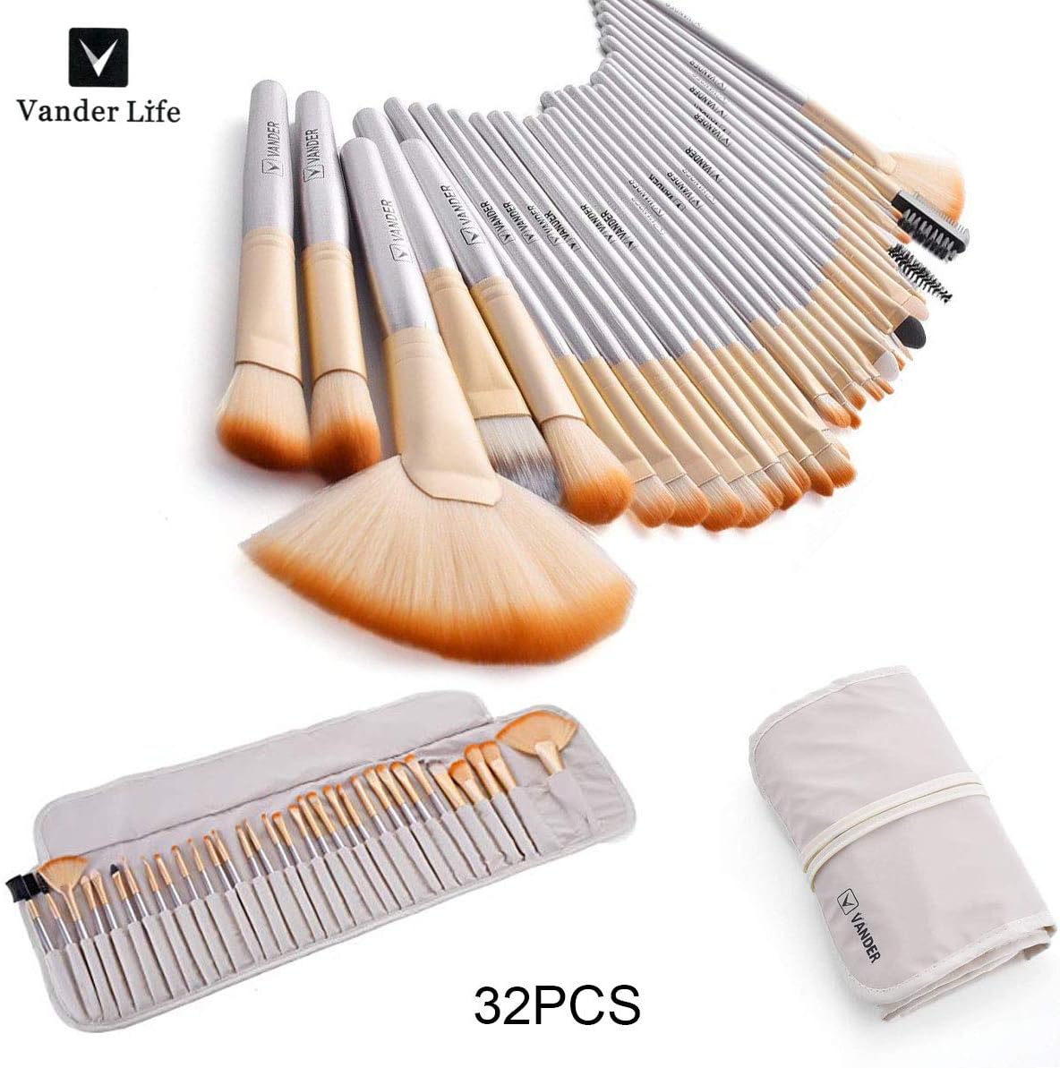 VANDER Makeup Brushes 32 Pcs Professional Makeup Brush Set Synthetic Kabuki Foundation Blending Blush Face Eyeliner Shadow Power Brushes Liquid Cream Concealer Lip Cosmetics Brushes Kit Christmas Gift