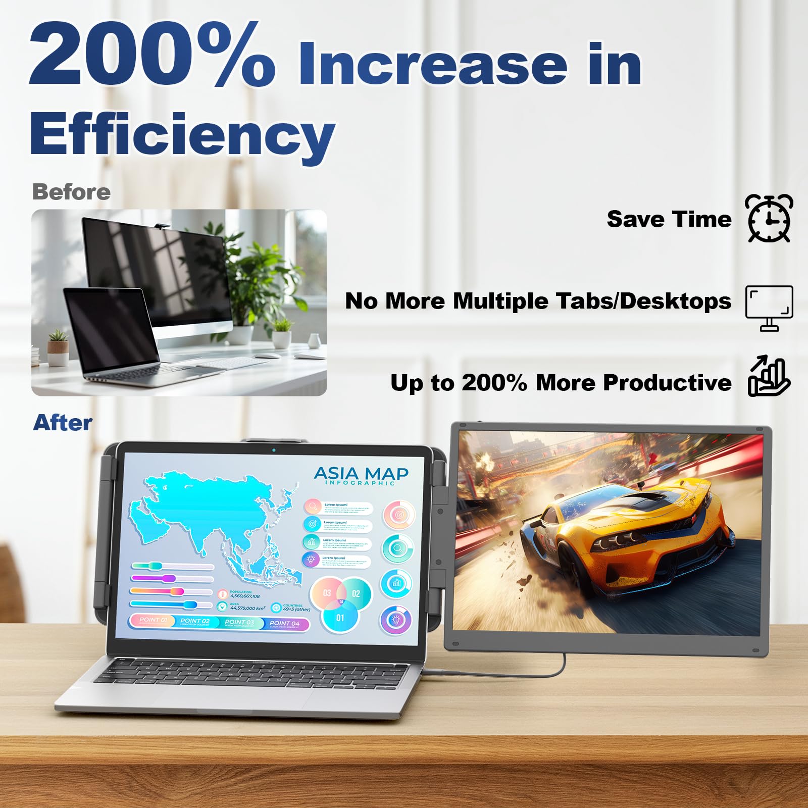 Cenerius 2K Ultra-Clear Laptop Screen Extender, 14