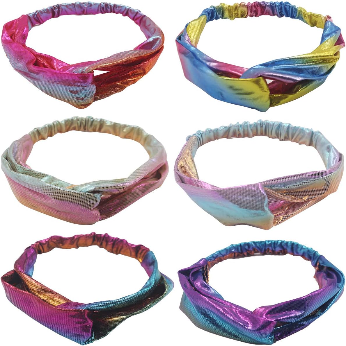 DeD 6 PCS Shiny Mermaid Headbands For Women ,Rainbow Knotted Hair Bands Knot Headwraps Hair Accessories for Women Girls
