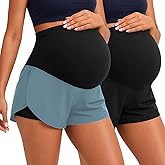 Coume 2 Pack Women's Maternity Shorts Over Belly Workout Yoga Athletic Running Quick Dry Pregnancy Summer Shorts with Pocket