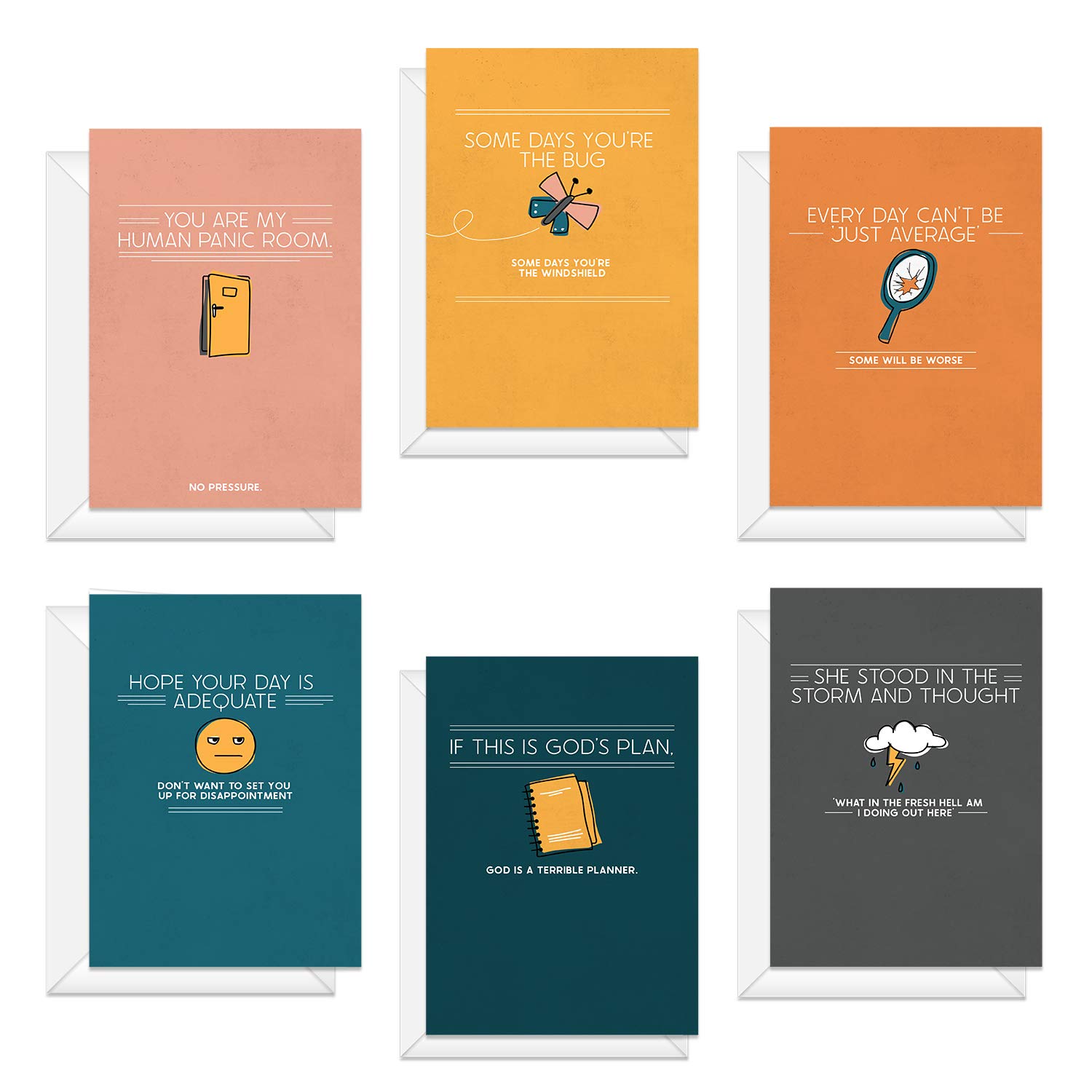 Snarky Encouragement Note Cards / 5" x 7" Greeting Cards With White Envelopes/All Occasion Funny Illustration Cards