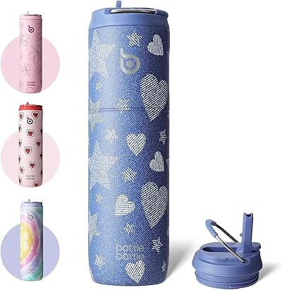 BOTTLE BOTTLE Isolierte Edelstahl Trinkflasche 750 ml mit Strohhalm, Deckel & Griff – Auslaufsicher, BPA-frei, Doppelwandig - Ideale Wasserflasche für Sport, Reisen & Fitness (Denim-Rhythmus)