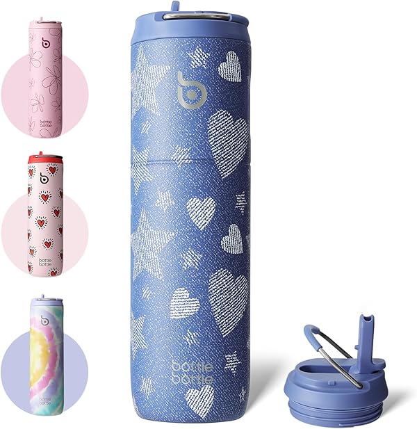 BOTTLE BOTTLE Isolierte Edelstahl Trinkflasche 750 ml mit Strohhalm, Deckel & Griff – Auslaufsicher, BPA-frei, Doppelwandig - Ideale Wasserflasche für Sport, Reisen & Fitness (Denim-Rhythmus)