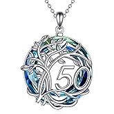 Hancock Birthday Gifts for Women 925 Sterling Silver Tree of Life Necklace Circle Crystal Jewelry for Her Wife Mom Mother Grandma Grandmother