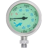2.5" Scuba Pressure Gauge SPG - Dual-Scale PSI/BAR - Made in Italy | Large 2.5" dial, luminous face, nickel-plated brass body, copper-beryllium mechanism; EN250:2014 certified