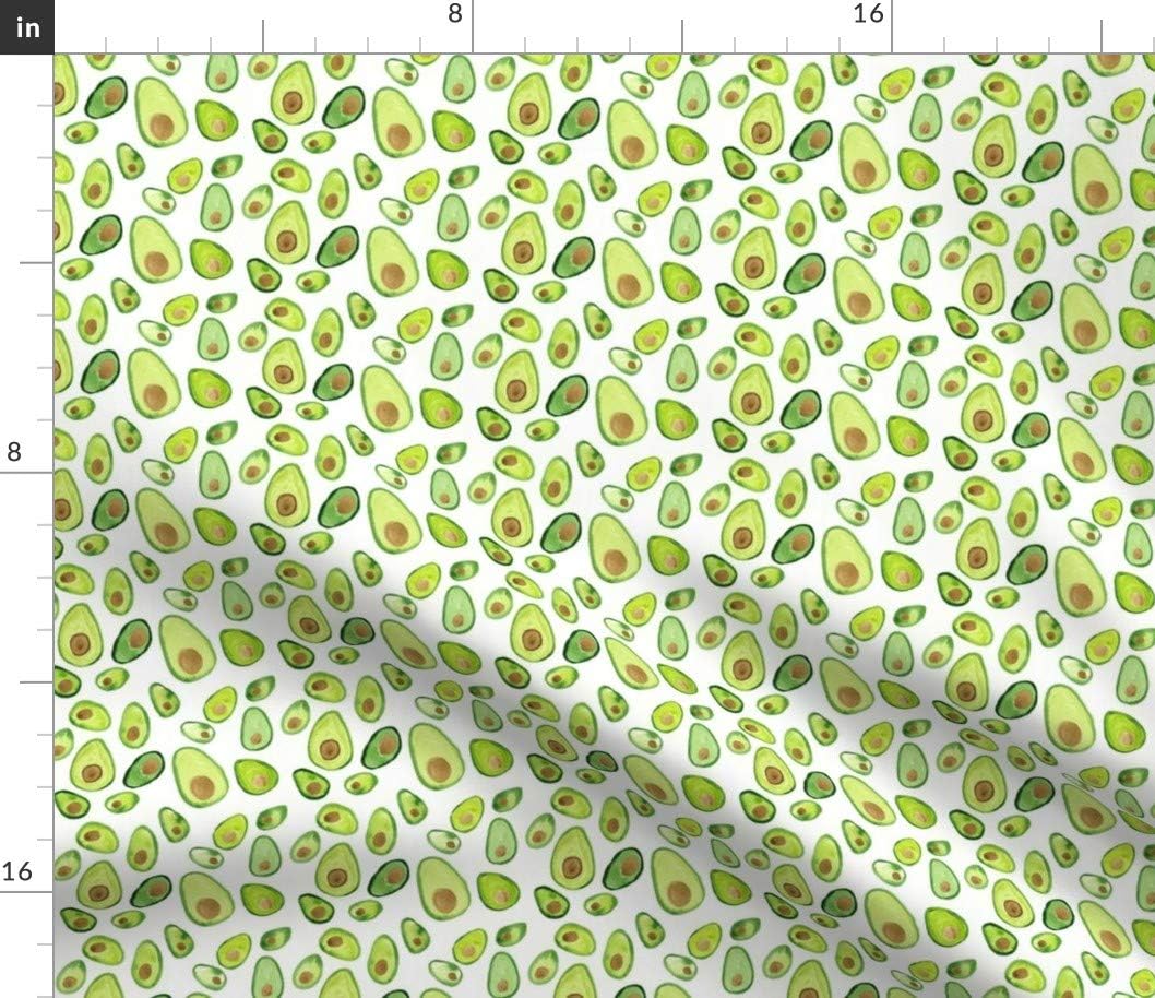 Spoonflower Fabric - Watercolor Avocado Painted Print Garden Green Food Veggie Printed on Petal Signature Cotton Fabric by The Yard - Sewing Quilting Apparel Crafts Decor