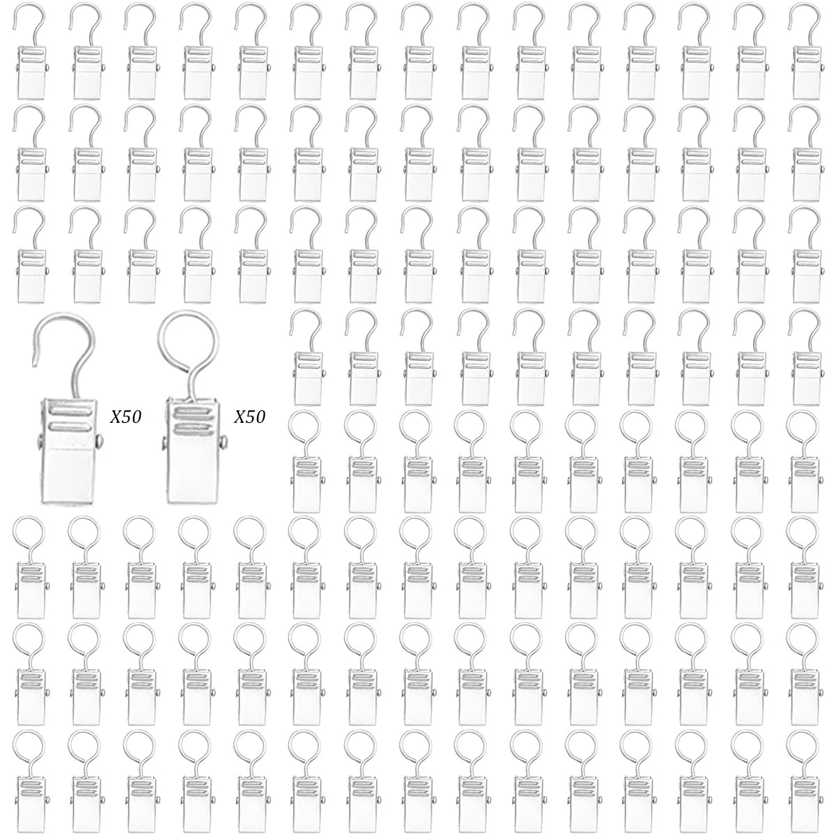 Saijer Curtain Clips Stainless Steel,100 PCS Metal Curtain Clip Photo Clips Hanging Clips Hook Stainless Steel Clips Shower Curtain Hooks for Curtain Photos Hanging Lights Home Decoration(Silver)