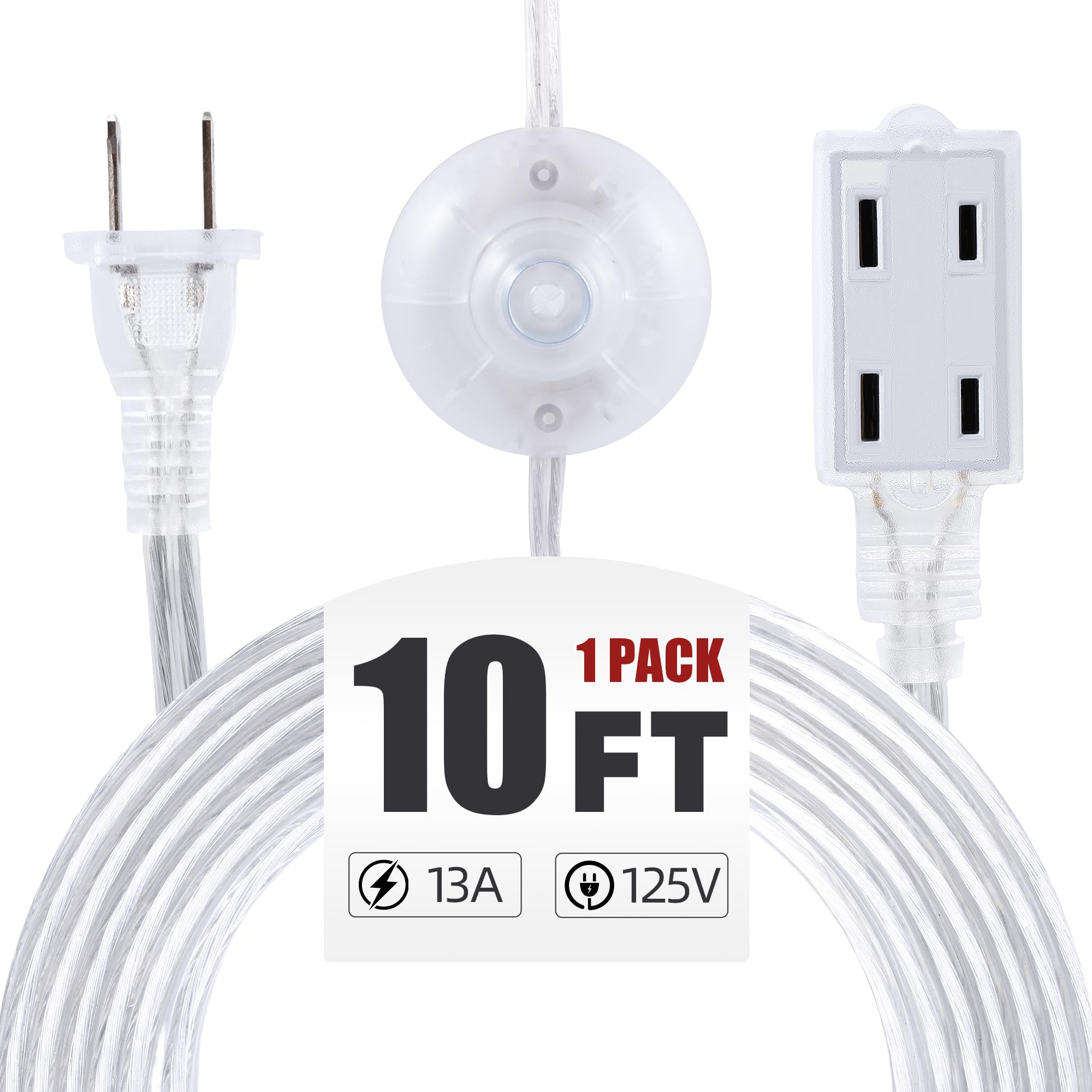 Photo 1 of 1 Pack Clear Extension Cord with Foot Switch 3 Outlet 10FT Invisible Extension Cord 2 Prong Power Cable Male to Female, UL-Certified, 13A/125V, 2 x 16 AWG