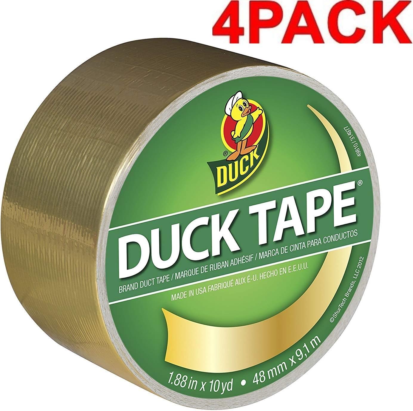 Duck Brand 280748 Metallic Color Duct Tape, Gold, 1.88 Inches x 10 Yards (4 Pack Single Roll)