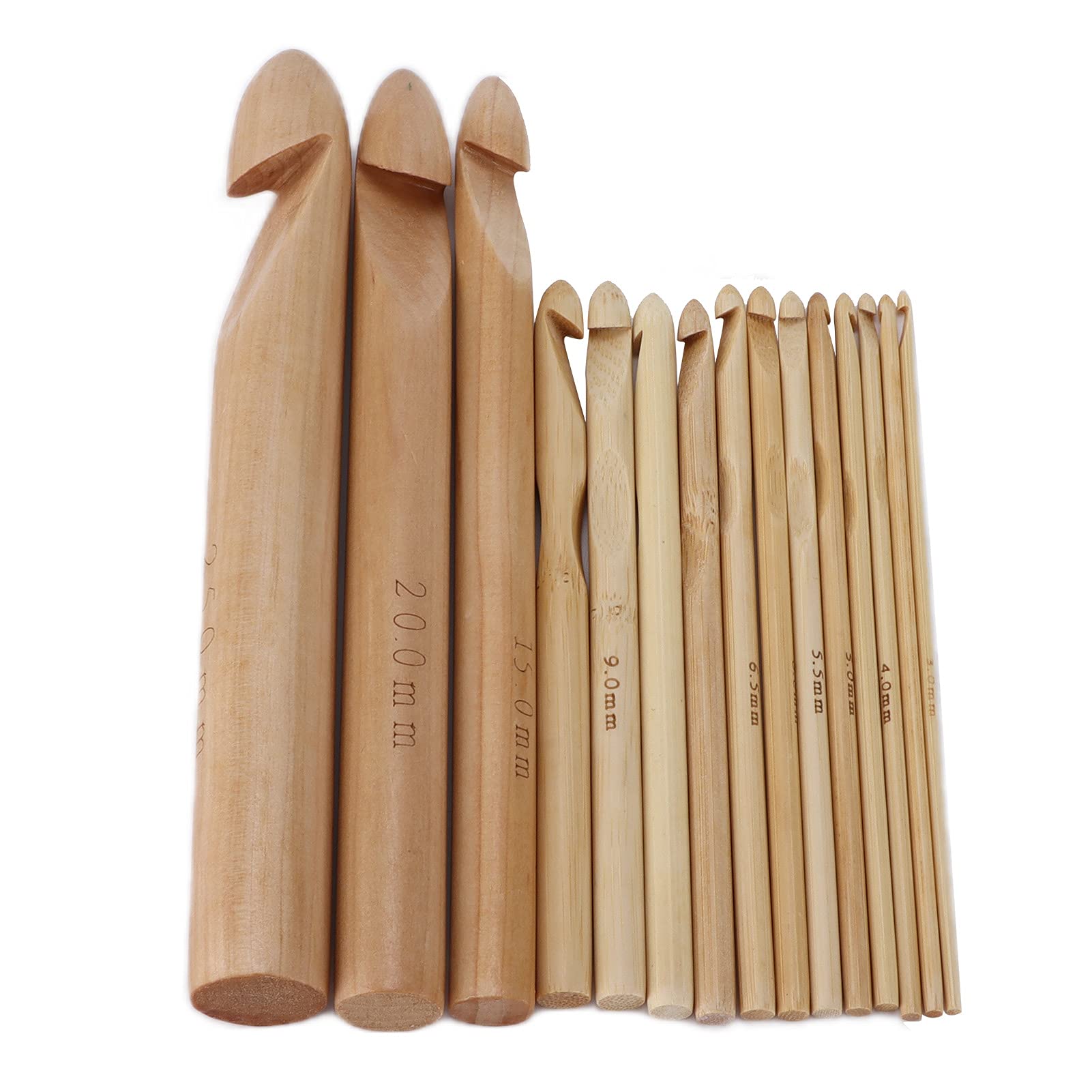 TOPINCN 15Pcs Large Crochet Hooks 15MM 20 MM 25MM Bleached White Bamboo Crochet Needles, Giant Knitting Hooks