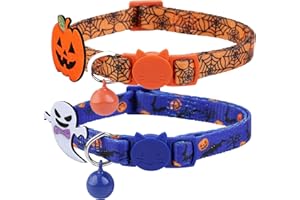 BoomBone 2 Pack Cat Halloween Collar,Kitten Collars for Small Dogs with Bell and Pumpkin Ghost Charm