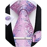 DiBanGu Silk Paisley Ties for Men Woven Necktie and Pocket Square Tie Clip Cufflinks Set Party Wedding Tie with Gift Box