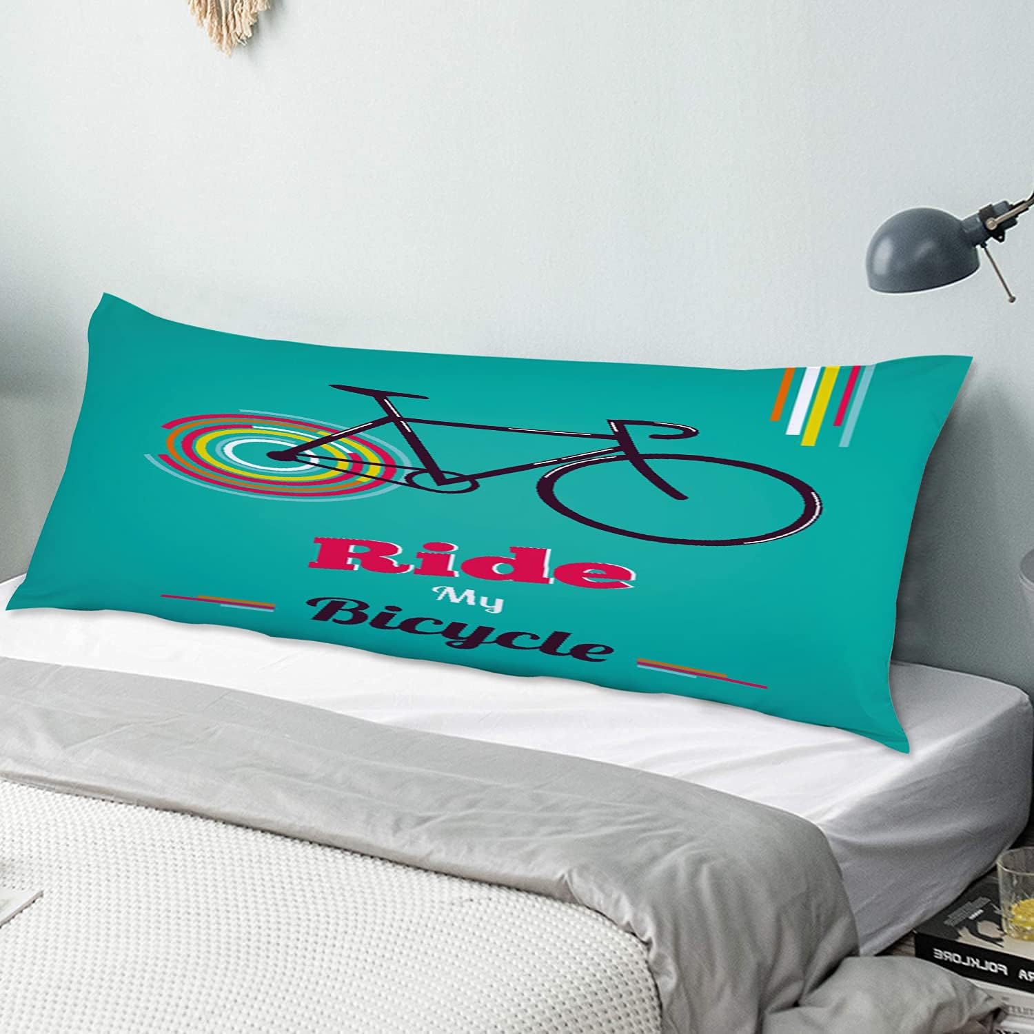VINISATH Body Pillow Cover,Vintage Ride My Bicycle Theme Poster Style Retro Bike Hipster Art Illustration,Long Pillow Case with Zipper Closure,Decorative Bedding Couch Sofa Decor Home Gift,20