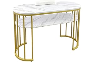 Lorvain Manicure Table, Nail Desk Workstation Marbling Texture Salon Nail Station Stylist Equipment for Nail Tech Spa Makeup Beauty Salon Home