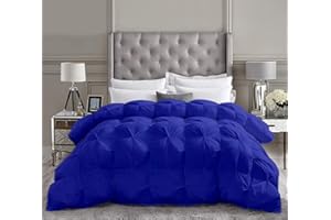 Saferay Green Royal Blue 1 Piece Pinch Pleat Comforter All Season Luxury Hotel Collection Pintuck Style Organic Cotton Oversized Queen Size 98 x 98 Inches with 8 Corner Tabs 500GSM Fill Power