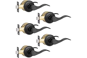 Supstron 5 Pack Passage Door Handle, Matte Black Keyless Door Lever with Lock, Passage Door Lever fit for Interior Door and Closet, Bathroom, Badroom, Traditional Wave Style Passage Door Lock, Black