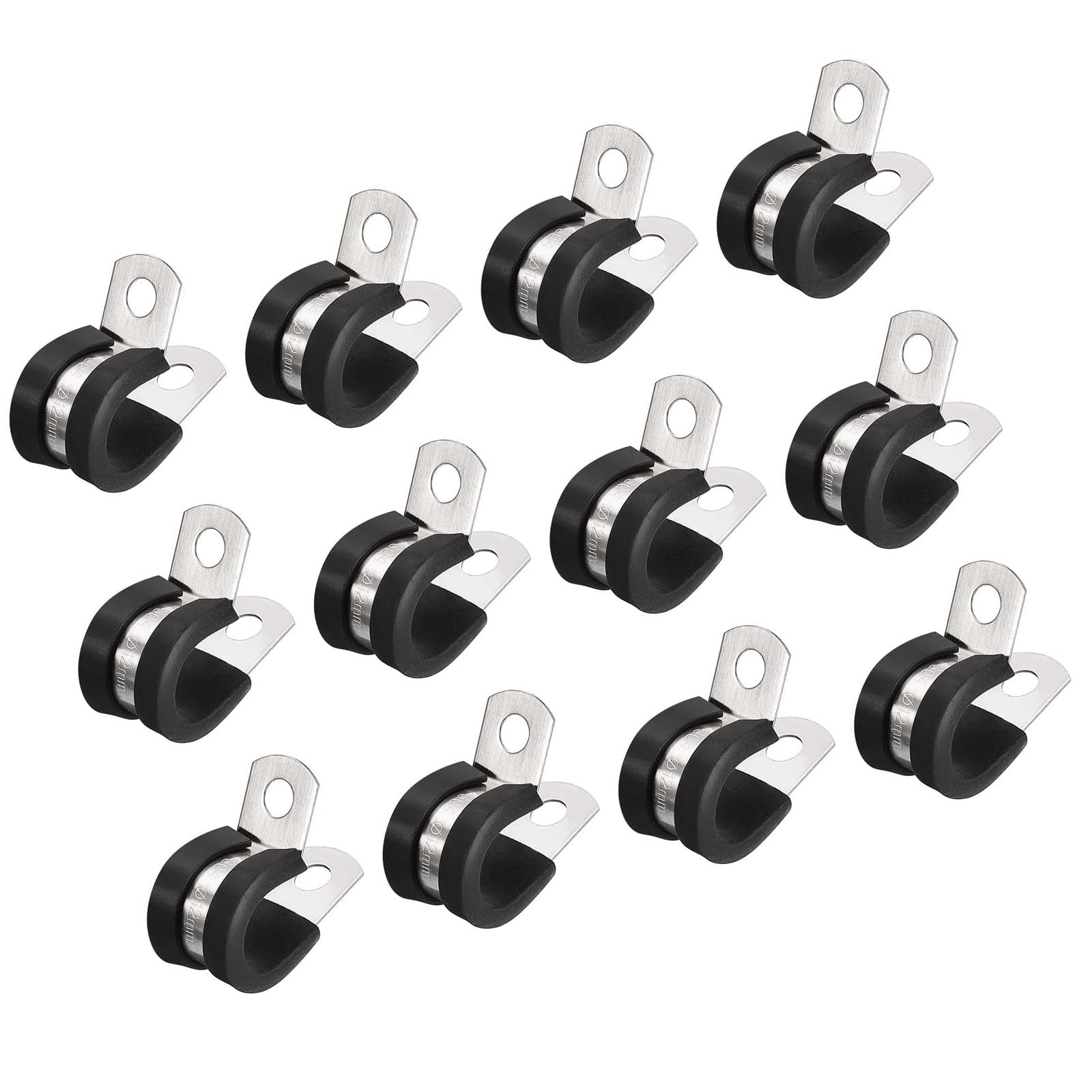 MACHSWON 24Pcs 1/2 Inch(12mm) Cable Clamp, Rubber Cushioned Insulated Clamp 304 Stainless Steel R Shape Bracket Metal Pipe Clamp Tube Holder for Wire Hose Tube