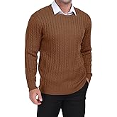 KUYIGO Mens Sweater Crewneck Cable Knit Pullover Sweater Casual Twist Textured Sweaters