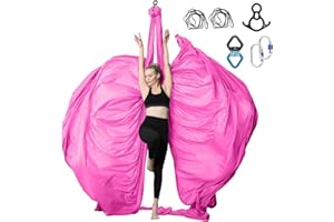 SKYPHAROS Aerial Silks Yoga Swing Set - 9/11 Yards Aerial Yoga Hammock Kit Anti-Gravity Flying for Fitness, Low/Non Stretch Nylon Tricot Fabric Hardware Included for Dance