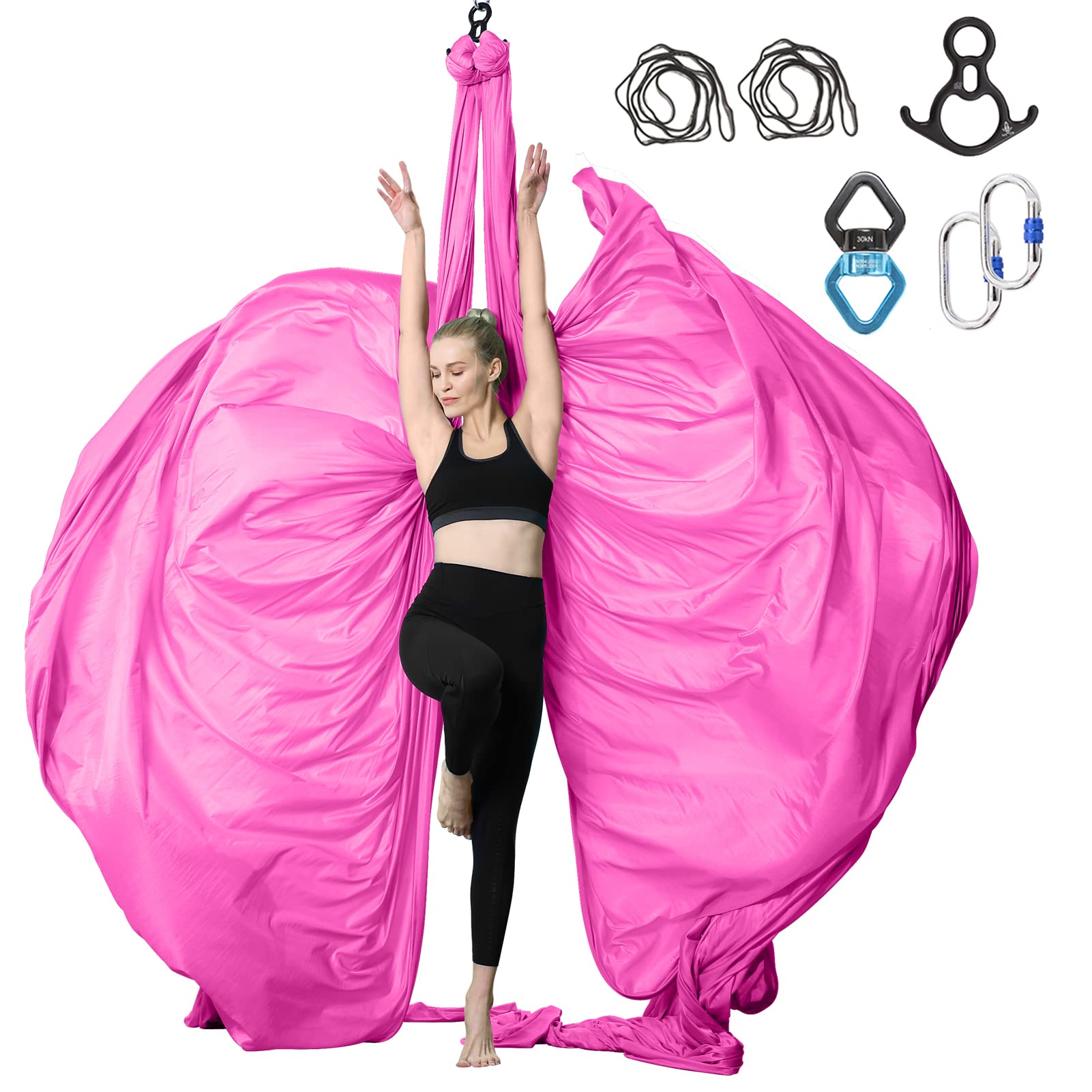 Photo 1 of SKYPHAROS 11 Yards Aerial Silks Yoga Swing Set - Aerial Yoga Hammock Kit Anti-Gravity Flying for Fitness, Low/Non Stretch Nylon Tricot Fabric Hardware Included for Dance