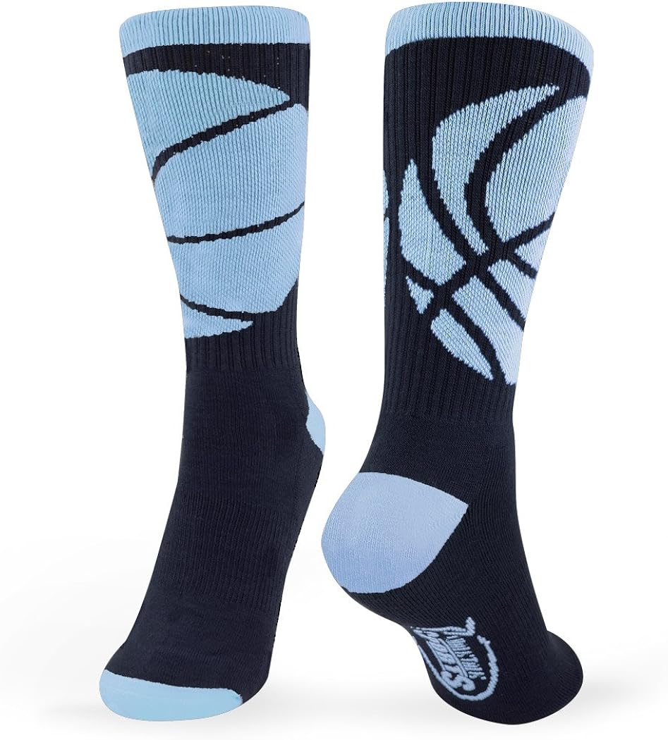 Basketball Sock | Athletic Mid Calf Woven Socks | Basketball Wrap | Black and Carolina Blue: Clothing