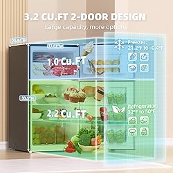 Frestec Mini Fridge with Freezer 3.2 Cu.Ft. 2 Door