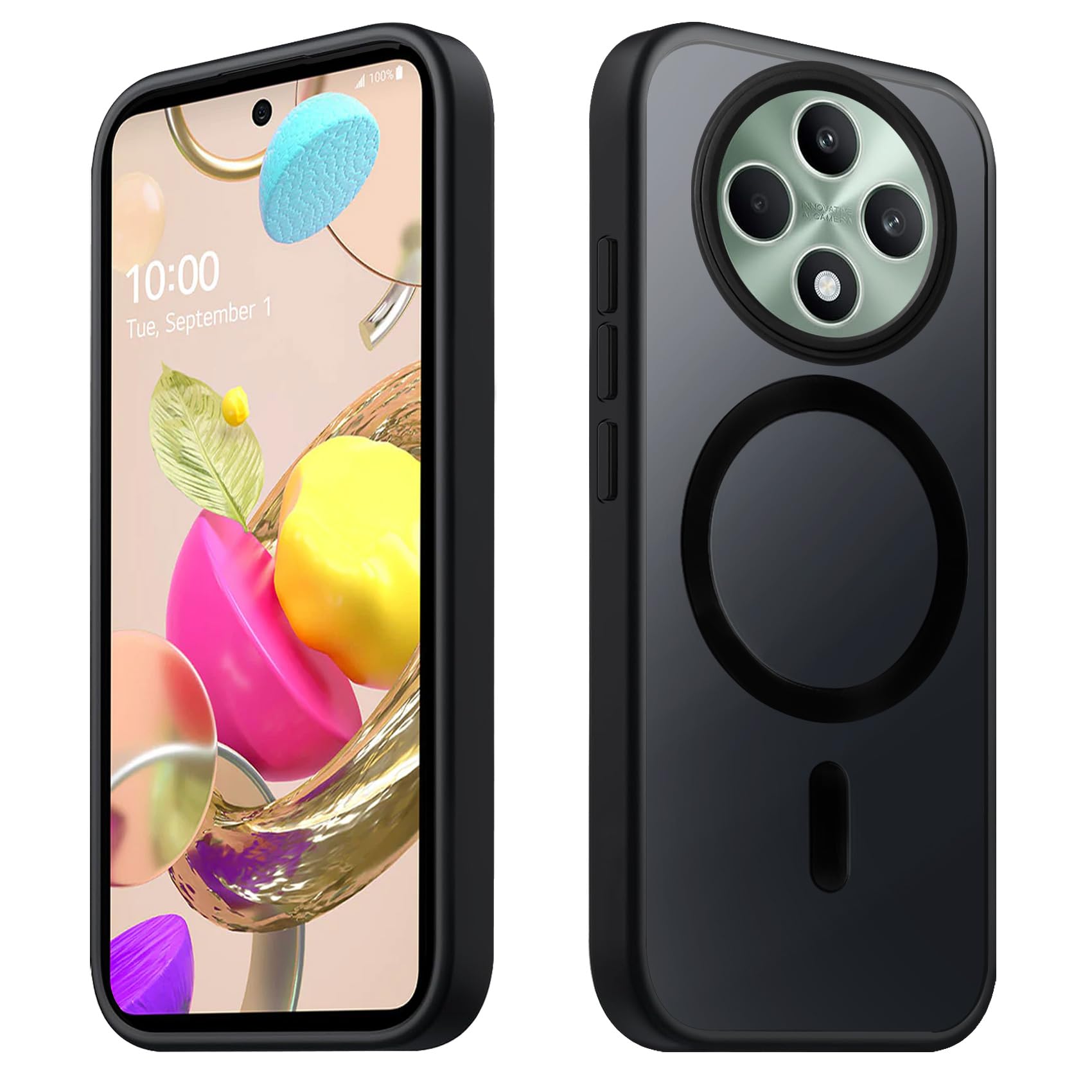 Tawarror Magnetic Case for Oppo Reno12 F 5G/Reno12 FS 5G, Matt Translucent Mobile Phone Case for Oppo Reno12 F 5G/Reno12 FS 5G PC Back Scratch-Resistant TPU Drop Protection Protective Case, Black