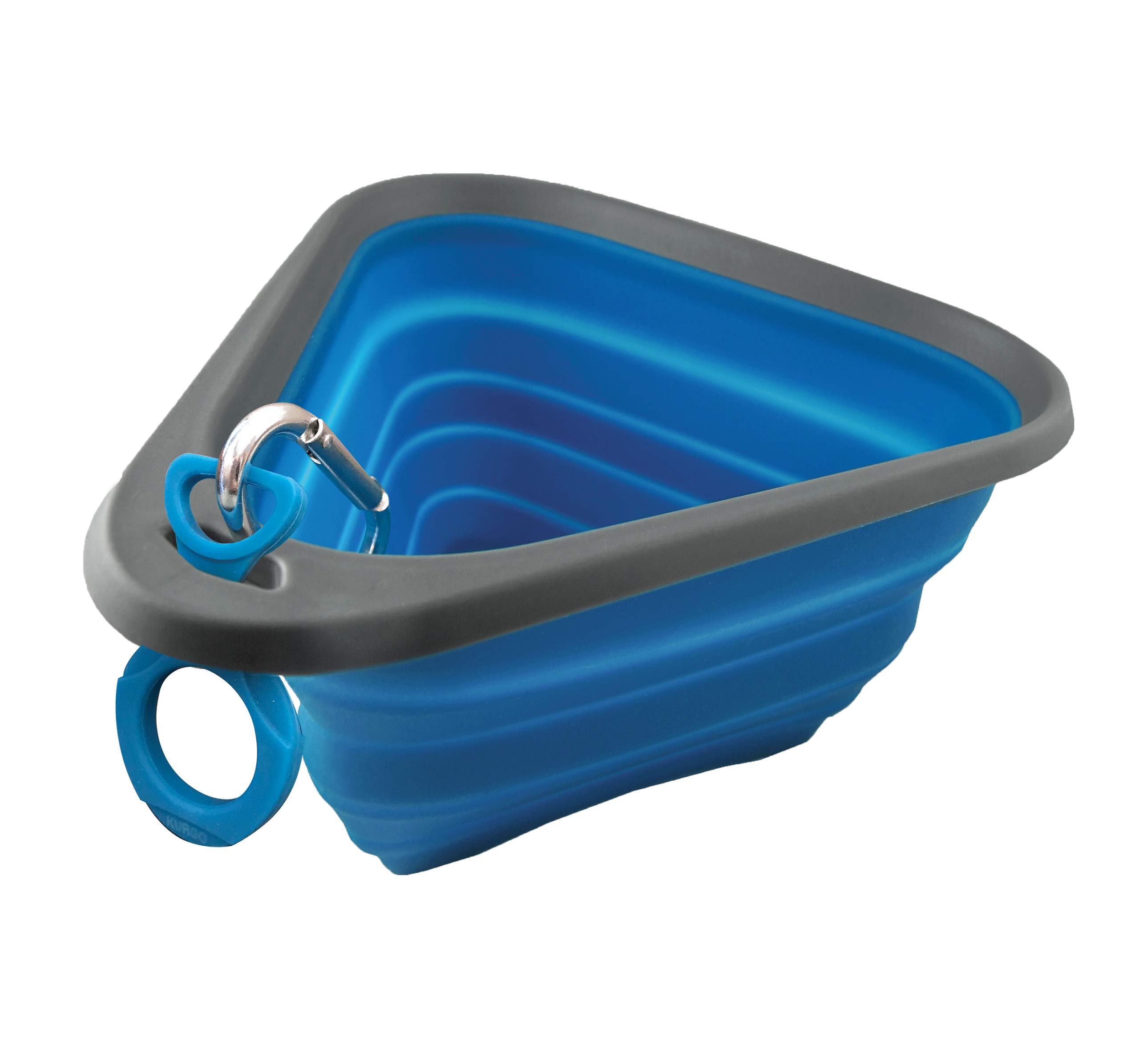 Kurgo Mash N Stash Bowl, Collapsible Travel Dog Bowl, PVC & BPA Free, Includes Carabiner, Large - Blue