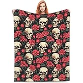 amepay Skull Flower Rose Blanket Gifts for Adults Women Men Gothic Skull Skeleton Flannel Throw Blankets Soft Fuzzy Lightweight for Home Decor Couch Bed Sofa 60x50 Inches