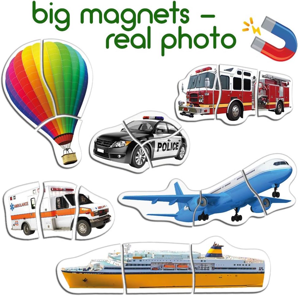 Transport Magnetic Puzzle for Kids, Magdum, 6 Vehicle Puzzles with 18 Magnetic Pieces - Image 4