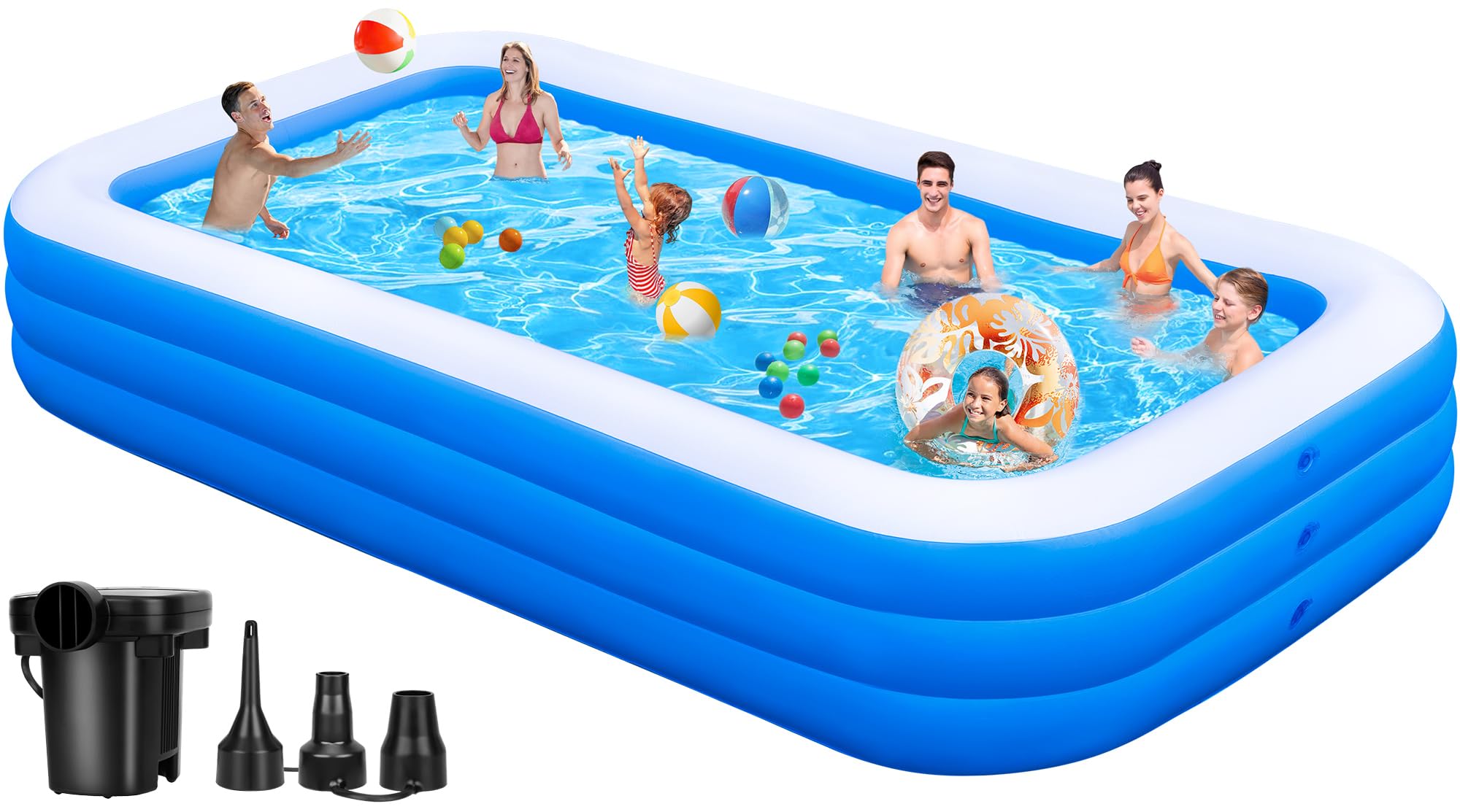 Photo 1 of Large Inflatable Pool with Pump for Adults - 130'' x 72'' x 22'', Extra Large Thickened 0.6mm Blow Up Pool for Family, Oversize Swimming Pool for Water Party Backyard Lawn Outdoor Summer