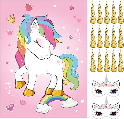 ASTARON Pin the Horn on the Unicorn Game 30 Horns Rainbow Party Supplies