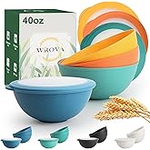 Wrova 40oz wheat straw bowls with lids set of 4,cereal bowls with covers anti-leaking,unbreakable salad container for lunch, dishwasher safe bowl sets for kitchen. Vibrant Series