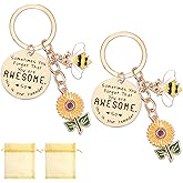 Sunflower Keychains Inspirational Gifts for Women - 2 Sets Motivational Keyrings with Yellow Sunflower Bee Charm Organza Gift Bag, Key Chain Present for Him Her Friends Coworker Sisters Teachers