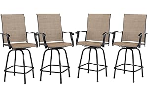 PHI VILLA Outdoor Bar Stools Set of 4, Swivel Patio Bar Stools & Chairs with 30" Seat Height & Brown Textilene Backrest, Tall Outdoor Chairs Bar Funiture for Outside, Porch and Yard