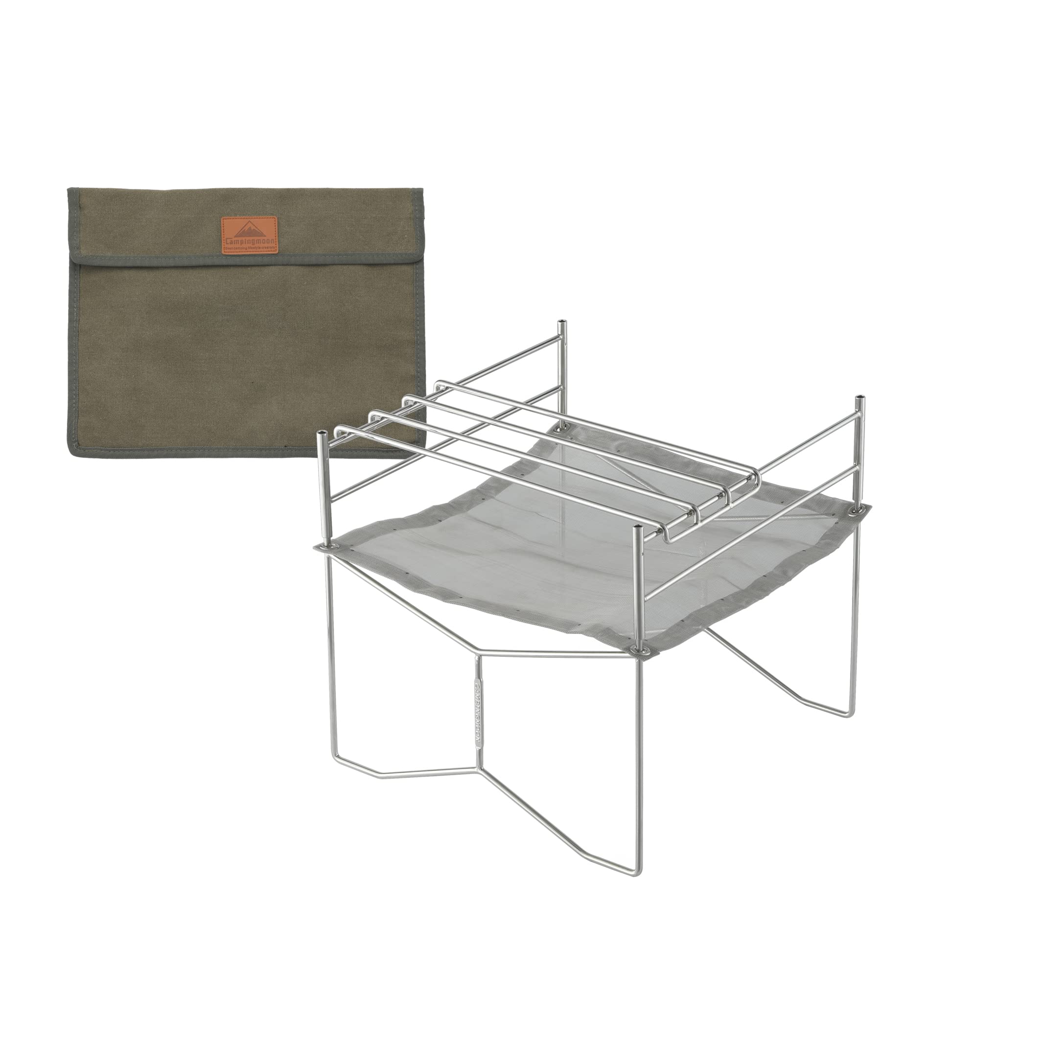 CAMPINGMOON Portable Mesh Fire Pit with Cooking Grate (L 12.4'' x W 12.4'' x H 11.2''), Carry Bag SOLO-202