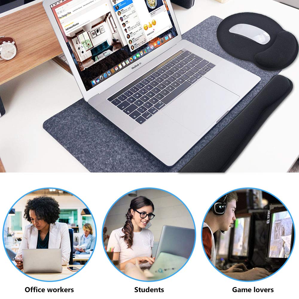 Poualss Keyboard Wrist Rest Pad Mouse Pad, Memory Foam, Rest Pads Sets for Comfortable Typing & Wrist Pain Relief, Anti-Slip Rubber Base