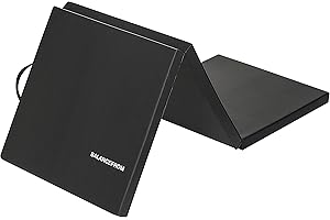 BalanceFrom 6x2 Feet 3-Panel Folding Gymnastics Mat – 1.5-Inch Thick Pad with Vinyl Surface and Carrying Handles for Tumbling
