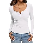 REORIA Women's 2025 Fall Long Sleeve Henley T Shirts Button Ribbed Knit Slim Fit Casual Basic Tops Blouse