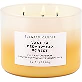 Vanilla Cedarwood Forest Scented Candle - Large 3-Wick Soy Candle for Home, 15.8oz - Woodsy Aromatherapy Stress Relief Candle - Long Lasting Clean Burning - Relaxing Gift for Women & Men