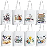 8 Pcs Book Tote Bag Book Club Gifts for Women Cute Canvas Tote Bag Bulk for Book Lovers Bookish Librarian Readers