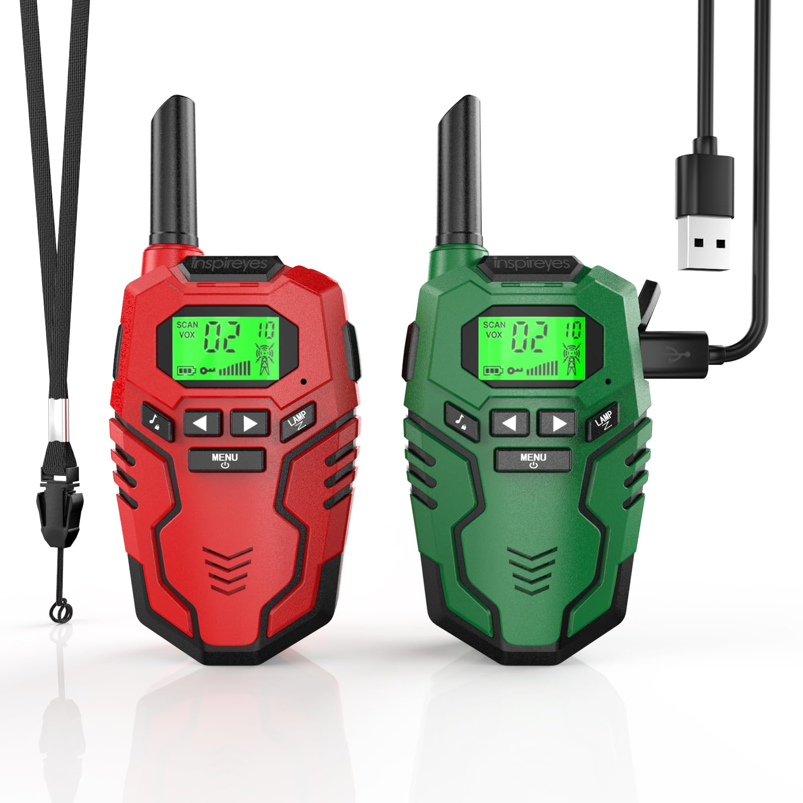 Inspireyes Kids Walkie Talkies Toys Rechargeable, Long Range 2 Way Radio Outdoor Camping Hiking Games Party Toys for 3-12 Year Old Boys Girls, Birthday for Kids, 2 Set