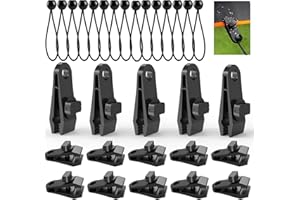KINZOMOR Tarp Clips with Bungee Balls 30 PCS,Tarp Clips Clamps Heavy Duty Lock Grip, Tent Fastener Clips Holder for Pool Cover,Banners,Tents,Tarpaulin, Caravan Canopies