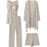 Rnxrbb 4 PCS Nursing Pajamas Gown Set Postpartum Pajama Nightgown Breastfeeding Pj for Hospital Labor Delivery